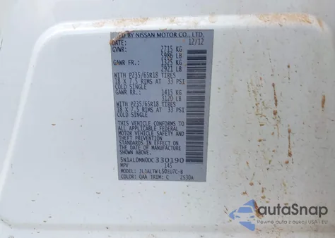 2013 Infiniti Jx35 from USA, damaged, VIN 5N1AL0MN0DC330190